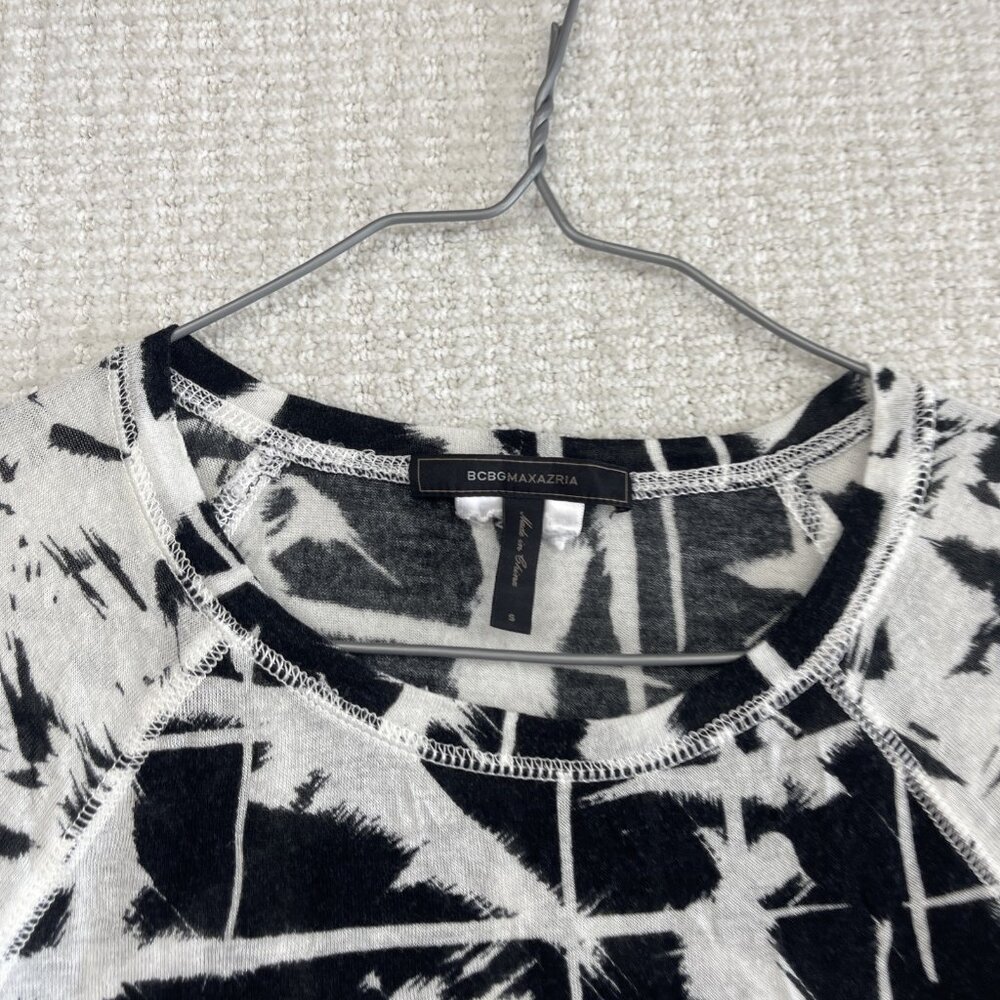 BCBGMaxazira Graphic Print Blouse Black  and White Long Sleeve Womens Size S - Picture 5 of 9